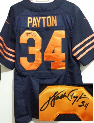 Nike Bears #34 Walter Payton Navy Blue Alternate Men's Stitched NFL Elite Autographed Jersey